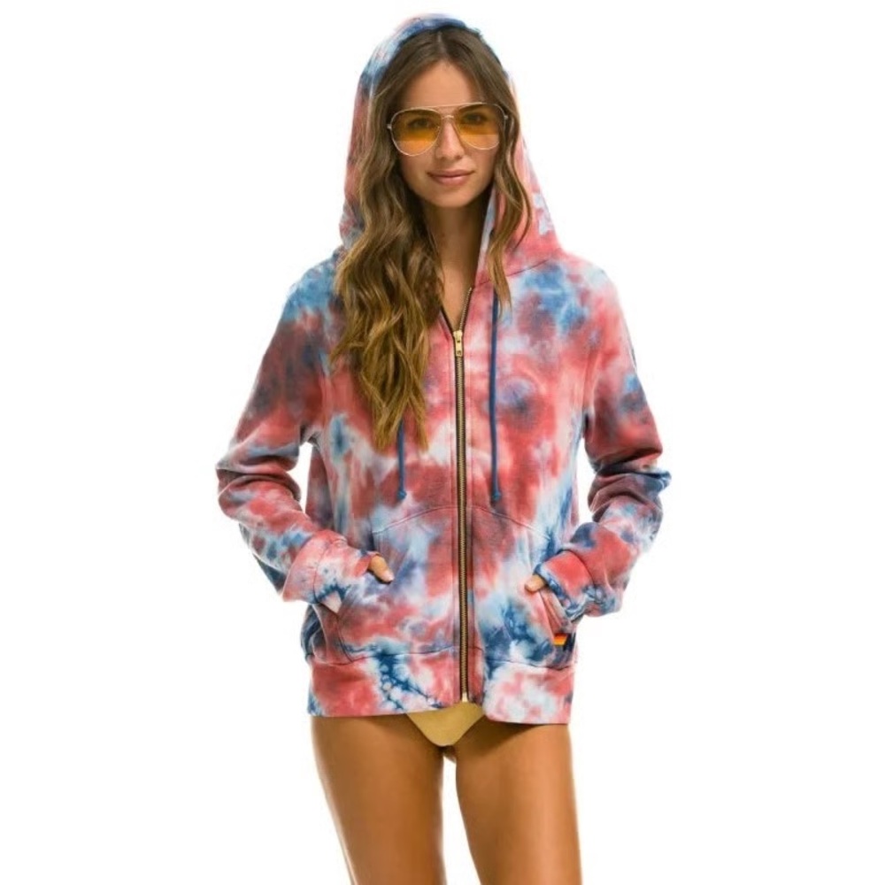 AVIATOR‎ NATION HAND DYED LIGHT WEIGHT CREW SWEATSHIRT TIE DYE RED WHITE BLUE M